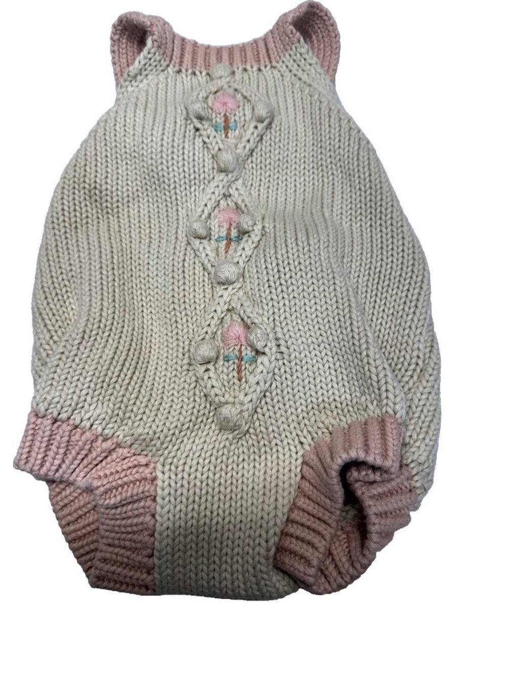 Wild Wawa 6-12 Month Baby One Piece Knit Romper Tan Pink Floral Boho